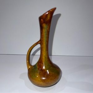 Vintage Mid Century Modern Orange Drip Glaze Signed Pitcher Vase Pottery 7.75”